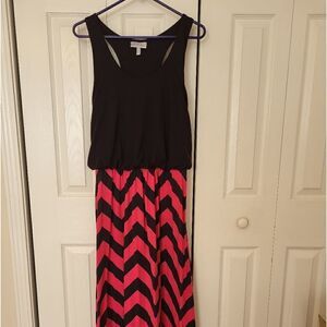 Allison Brittney sleeveless racer back chevron pink/black maxi dress
